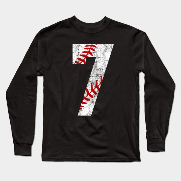 Vintage #7 Baseball Laces Baseball Mom Jersey Love Baseball 7th Birthday T-shirt Long Sleeve T-Shirt by TeeCreations